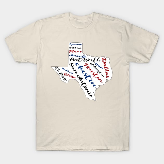 Texas Cities Word Art T-Shirt by InspiredQuotes